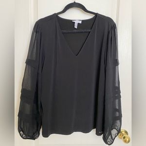 Black Calvin Klein blouse with sheer sleeves, Size XL